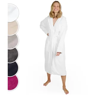 Blumtal Bademantel Damen, kuschelig weicher Bademantel Damen Baumwolle mit gefütterter Kapuze und samtigen Frottee-Velours, Oeko-TEX® Zertifiziert, Größe L, Weiß