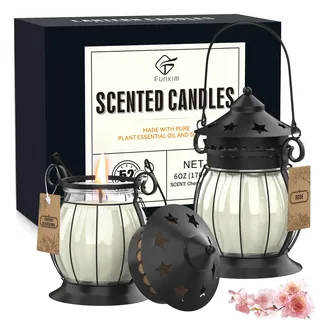 Duftkerzen Geschenke für Frauen, 2 Stücke Candle Langer Brenndauer & Sojawachs Aromatherapie Kerzen Set in Mini-Laterne für Muttertag, Stressabbau, Weihnachten, Geburtstag, Bad,Yoga-Kirschblüten, Rose