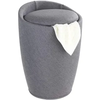 Wenko Badhocker Candy Leinen Optik Grau, Hocker mit Stauraum für das Badezimmer und Wohnzimmer, integrierter Wäschesammler, ABS-Kunststoff, BPA-frei, Fassungsvermögen 20 L, Ø 36 x 50,5 cm