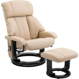 HOMCOM Relaxliege mit Liegefunktion Massagesessel Fernsehsessel Liegesessel Ergonomischer Stuhl Sessel mit Hocker Massage Beige 76 x 80 x 102 cm - Beige