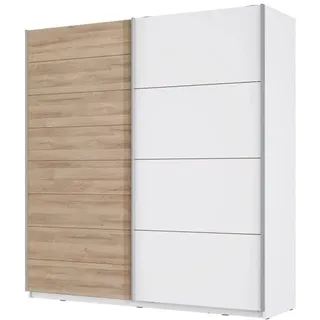 FORTE JAWA Schrank 200, Kleiderschrank, Schwebetürenschrank Skandinavisch Schlafzimmer 2-türig Einlegeböden und Kleiderstange, Weiß / Holzdekor: Bianco Eiche, 200 cm breit x 210 cm hoch x 61 cm tief