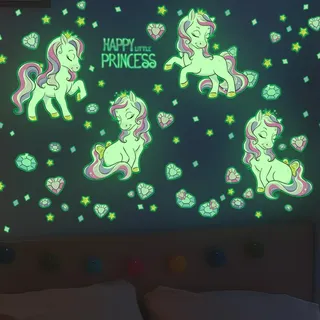 Einhorn Wandtattoo Kinderzimmer Leuchtsterne Selbstklebend Sternenhimmel Wandaufkleber Mädchenzimmer Leuchtsticker, Leuchtaufkleber Wandsticker Babyzimmer Deko Geschenke für Mädchen Grün