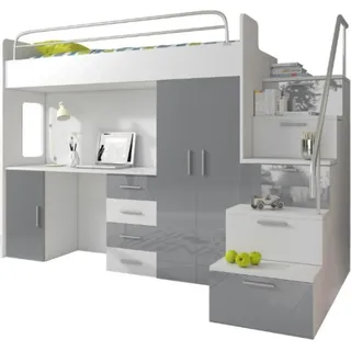 Doppelstockbett Grau Tisch Schrank Multifunktion Etagen Hochbett Kinderzimmer - Grau