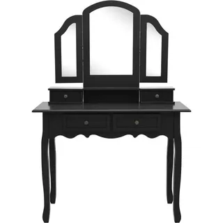 vidaXL Schminktisch-Set Hocker Schwarz 100x40x146 cm Paulownia-Holz