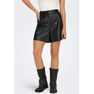 Shorts ONLY "ONLPENNY FAUX LEATHER SHORTS OTW", Damen, Gr. XS (34), N-Gr, schwarz, Web, Obermaterial: 96% Polyester, 4% Elasthan, unifarben, regular fit, Hosen Shorts