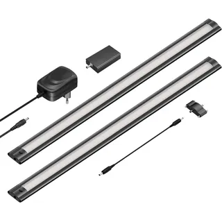 ledscom.de Smarte LED Unterbau-Leuchte SIRIS schwarz matt mit WLAN-Controller, flach, Smart-Home, Alexa-fähig (Echo) je 50cm, je 655lm, weiß, 2er Set, dimmbar