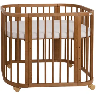 Waldin Babybett 5in1, Beistellbett aus Holz, Matratze, Belüftet,Ohne Stoffset,Holz vintage - Braun