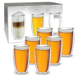Creano doppelwandiges Thermoglas 400ml „DG-SH“, großes Doppelwandglas aus Borosilikatglas, doppelwandige Latte Macchiato Gläser, Kaffee, Tee, 6er Set