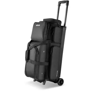 Vevor Bowlingballtasche für 3 Bälle mit Doppelrollen & separatem Fach für Schuhe (bis US-Größe 16) & übergroßer Zubehörtasche, einziehbarer Griff lässt sich auf 105 cm ausziehen Schwarz