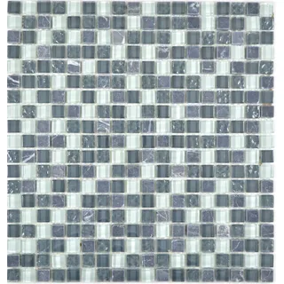 Glasmosaik Naturstein Marmor grau weiß Wand Fliesenspiegel 10 Matten 92-0204_f