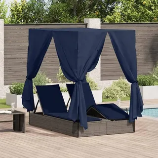 vidaXL Doppelte Sonnenliege Schwarz Poly-Rattan - Grau