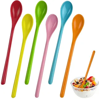 6 Stück Plastik Lange Löffel,Plastiklöffel Groß,19cm Kunststoff Eierlöffel,Bunt Eislöffel,Plastiklöffel Baby,Joghurtlöffel Lang,Müsli Löffel,Dessert Kaffeelöffel,Melamin Plastiklöffel,Dessertlöffel