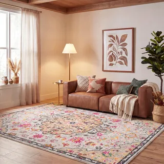 SAFAVIEH Boho Teppich für Wohnzimmer, Esszimmer, Schlafzimmer - Madison Collection, Kurzer Flor, Grau und Gold, 183 X 274 cm