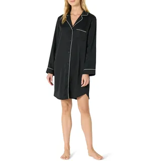 Amazon Essentials Damen Nachtwäsche-Nachthemd aus Satin mit Knopfleiste, Schwarz, L
