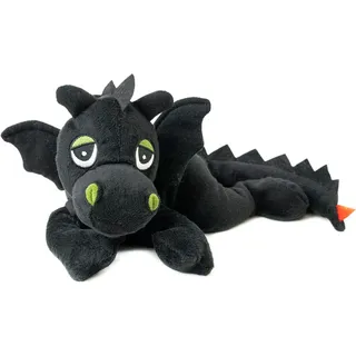 Habibi Plush Wärmekissen/Stofftier f. Kinder und Erwachsene – 1862 Glücksdrache-Drache schwarz mit Hirsefüllung, Wärmekuscheltier zum Erwärmen in der Mikrowelle/Backofen, ideal auch für Babys
