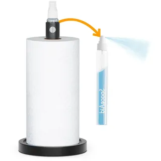 SpaceAid 2-in-1 Papierhandtuchhalter mit Sprühflasche, Küchenrollenhalter für die Arbeitsplatte, Ständer mit Sprüher in der Mitte, Unterschrank, Papierhandtuchrolle für Küche und Bad, Schwarz