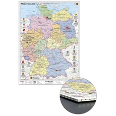 Stiefel Karte Deutschland politisch mit Wappen zum Pinnen auf Wabenplatte, Planokarte