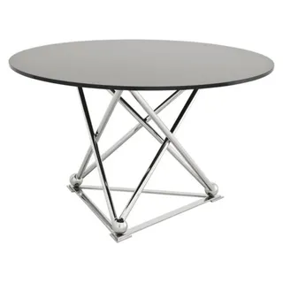 Casa Padrino Designer Luxus Esstisch rund aus poliertem Edelstahl und schwarzem Glas, Durchmesser 130 x H. 75 cm - Schwarz, Silber