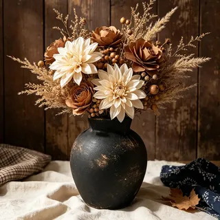 15cm Antike Keramik Blumenvase, Boho Terrakotta Vasen, Rustikale Vase Deko | Vintage Hochwertigem Kleine Keramik-Vase Dekoration für Landhaus,Wohnzimmer, Vintage Bauernhaus, Schwarz Gold