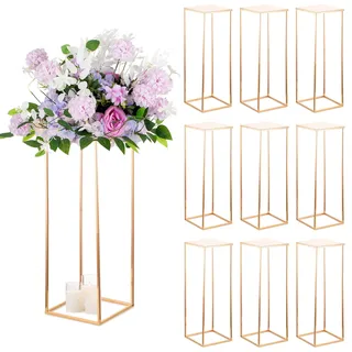 Sziqiqi 80cm Metall Gold Rechteckige Vasen mit Platte Hochzeits Tischdekoration – 10Stück Hoch Vase Blumensäulenständer für Blumen, Große Blumenvasen für Hochzeitsfeiern Straßenführungen T-Bühne