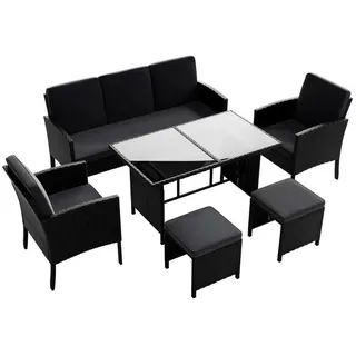 Juskys Sitzgruppe Turin schwarz Polyrattan inkl. Abdeckung , Schwarz , Kunststoff , 6 , Gartenmöbel, Gartengarnituren, Gartenmöbel-Sets
