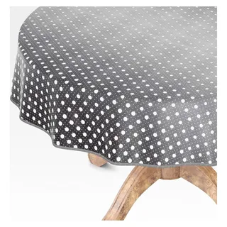 Wachstuchtischdecke abwaschbar für Gartentische, eckig, rund, oval, 120 cm mit Saum in Schwarz und Weiß