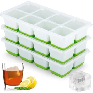 Sinnsally Eiswürfelform Silikon,3er-Pack Eiswürfelformen & Eiswürfelschalen,Eiswürfeln mit Deckel,Eiswürfelform Kugel,Eiskugelform,Eiswürfelbehälter,Silikonform Eiswürfel Form,Ice Cube Tray (Grün)