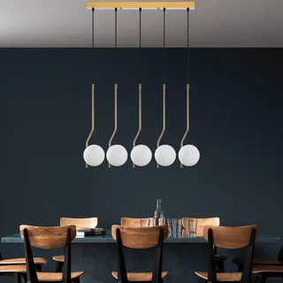 Opviq Elegant Gold Chandelier, Adjustable Height 65-110 cm, Metal Body, 80 x 15 x 110 cm | 5 x E14 Max 40W | Perfect for Modern Living Spaces, IP20