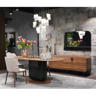 Esszimmer Set 6tlg Esstisch Stühle Ess Gruppe Sideboard Anrichte Möbel - Braun