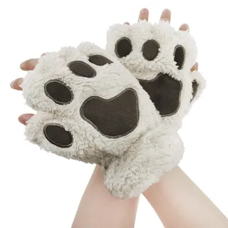 AfinderDE Halbhandschuhe Fingerlos Handschuhe Damen Mädchen Plüsch Halb Handschuhe dicken warmen Fingerhandschue Cartoon Tier Bär Katze Krallen Winterhandschuhe
