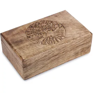 Ajuny Holz Schmuckbox Baumschnitzerei, Braun Handgefertigt 8 x 5 Zoll
