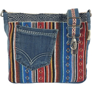 Sunsa Damen Taschen Umhängetasche Handtasche Canvas & Jeans. Große Boho Crossbody Tasche/bag Schultertasche, Geschenkideen für Frauen/Mädchen nachhaltige Produkte (blau/rot/bunt)