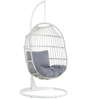 Beliani Hängesessel mit Gestell PE Rattan/Flechtseil weiß 102 cm Alba , Weiß , Kunststoff , 102x200x102 cm , Gartenmöbel, Gartenschaukeln, Hängesessel