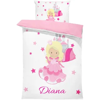 Pictogogo Personalisierte Baby Bettwäsche mit Prinzessin, Wählbare Unterfarbe aus Baumwolle, Kinderbettwäsche, Bettwäsche Mit Namen, Babybett Komplett Set Mit Reißverschluss