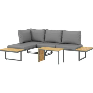 Outsunny Akazienholz Gartenmöbel Set 6 Personen L-Förmig Gartenlounge mit Eckbank Outdoor Sitzgruppe für Garten Terrasse Balkon Hellgrau - Hellgrau