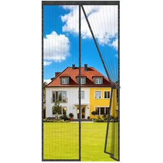 Auxmir Fliegengitter Balkontür Magnet, Insektenschutz Fliegenvorhang 90x190cm, Extra Starke Magnete, Verdickt Magnetvorhang ohne Bohren für Balkontür Wohnzimmer Terrassentür, Schwarz