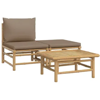 3-tlg. Garten-Lounge-Set mit Taupe Kissen Bambus - Taupe, Bunt