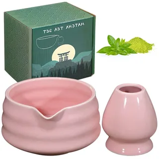 GOMETY Japanische Matcha-Schale mit Ausgießer, Chawan Matcha-Teeschale mit Schneebesenablage, Traditionelle Matcha-Keramikschale Matcha-Schale Chawan Teeschalen Keramik-Matcha-Schale(Rosa)