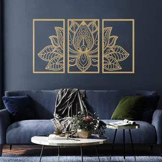 ESTART Großes Lotus-Blume-Metall-Wanddeko 3-teiliges Set, Religion Glaube Mandala Heimwanddekoration für Wohnzimmer chlafzimmer Büro und Yoga-Raum