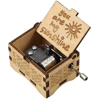 Vintage Holz Handkurbel Spieluhr Sie sind mein Sonnenschein Geschenk für Familienliebhaber Geburtstag/Weihnachten/Valentinstag (Wood-You are my sunshine)