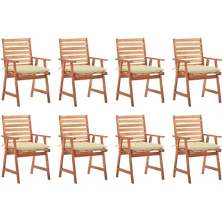 Garten-Essstühle 8 Stk. mit Kissen Massivholz Akazie - Creme, Bunt