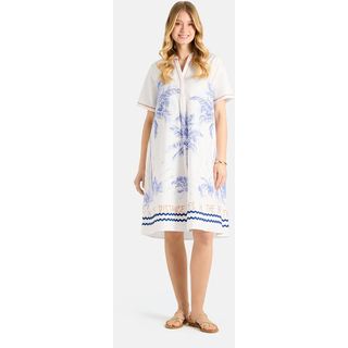 Tunikakleid LIEBLINGSSTÜCK "JulieL", Damen, Gr. 44, N-Gr, weiß (sanftes weiß), Web, Obermaterial: 100% Baumwolle, bedruckt, regular fit knieumspielend, V-Ausschnitt, abgesteppte Kante, Kleider Tunikakleid, mit dekorativem Print, Baumwoll-Qualität