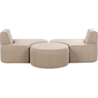 BELIANI Lounge Set Beige Stoffbezug 3-teilig Aluminiumgestell 2 Ecksessel mit Ottomane Rund Platzsparend Zusammenschiebbar Garten Terrasse Outdoor - Beige