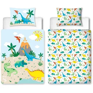 MTOnlinehandel TRAUMHELDEN Dino Babybettwäsche 135x100 Flanell/Biber - 1 Kissenbezug 40x60 + 1 Bettbezug 100x135 cm - Hochwertige Jungen-Bettwäsche