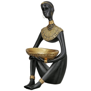 GILDE Deko Figur Skulptur mit Schale - aus Kunstharz - afrikanische Dekoration Safari - Farbe: schwarz Gold - Höhe 32 cm