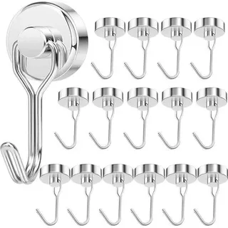 Starke Magnethaken, 20 mm Metallhaken, Neodym Magnethaken, 15 kg Drehbar, Küchenkastenmagnete, Büromagnete, Kühlschrankmagnete, 16 Stück