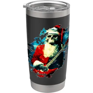 Totenkopf Weihnachtsmann Gitarre Monster Rock Star Halloween Weihnachten Doppelwandiger Edelstahl-Thermobecher