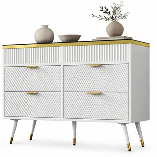Stilvora Kommode in Weiß Sideboard aus Bernstein Glas mit Schubladen für Wohnzimmer und Schlafzimmer, B120/T40/H76 cm , Metall , Rechteckig,Rechteckig , konisch , 120x76x40 cm , Kleinmöbel, Kommoden, Sideboards