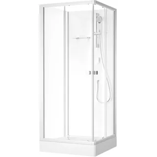 Duschkabine 85x85 MARWELL Komplettdusche Fresh Shower Square - 85x85x205cm - Komplettdusche mit Eckeinstieg - mit Gleittüren - hochwertige Aluminiumprofile - Weiß