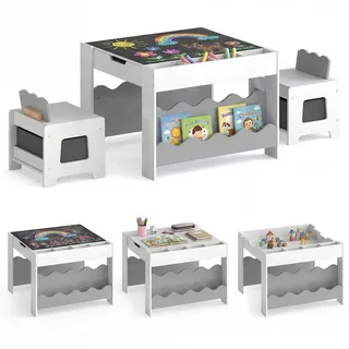 Costway Kindertisch mit Stuhl grau(3-tlg) , Grau , Holzwerkstoff , 66x48x64 cm , Babymöbel & Kindermöbel, Kinderzimmer & Jugendzimmer, Kindersitzgruppe
